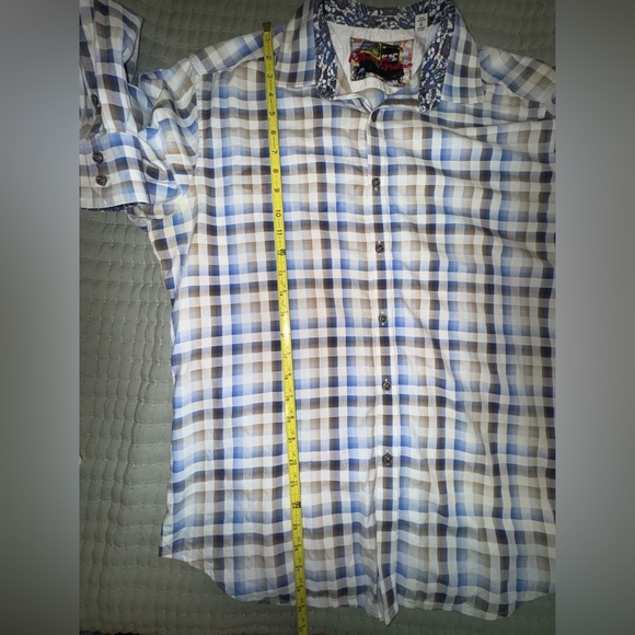 Robert Graham men's Shirt Blue Brown Plaid Flip Cuff w logo size Large. EUC - Picture 5 of 14